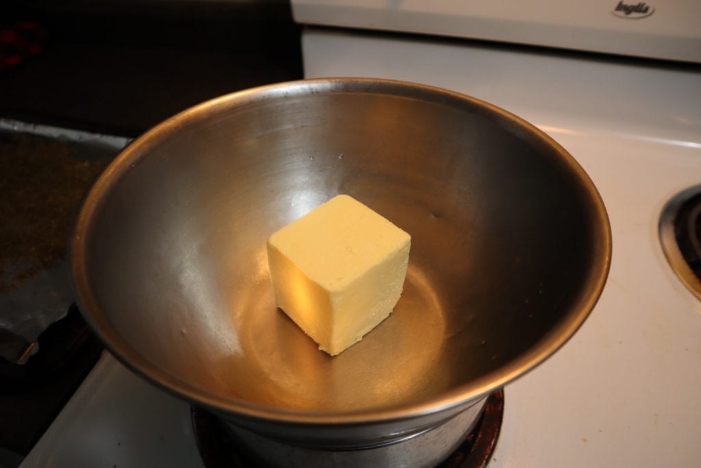 butter inside the double boiler.