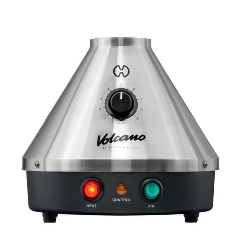 a chrome vape with buttons on the front. One of the best weed vaporizers  