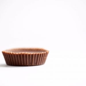 Peanut butter cup shot on a white background macro