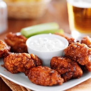 boneless cannabis buffalo bbq chicken wngs with ranch sauce and beer