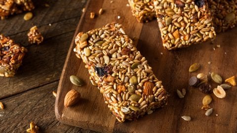 macro shot of Raw Organic weed Granola Bars with Seeds and Nuts