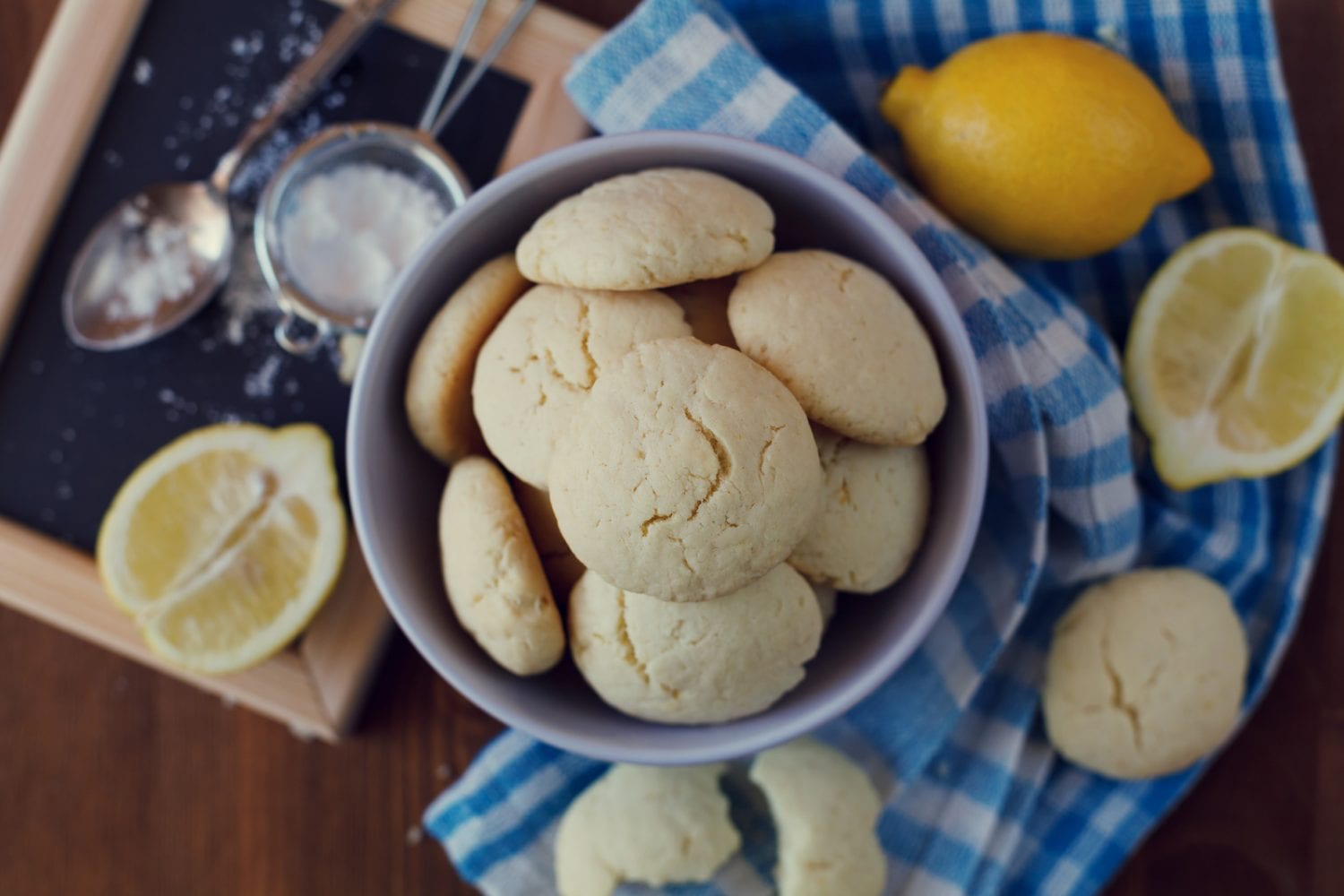 Weed Lemon cookies in plate, biscuit Shortbread, vintage toning