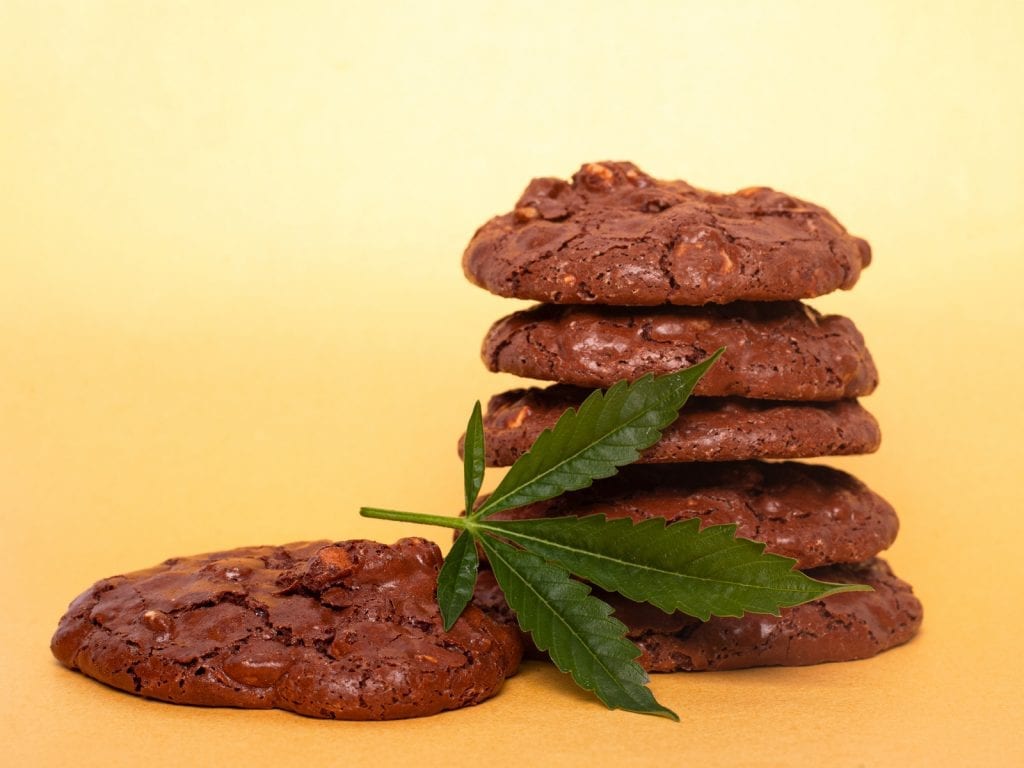 A stack of weed edible chocolate cookies. 