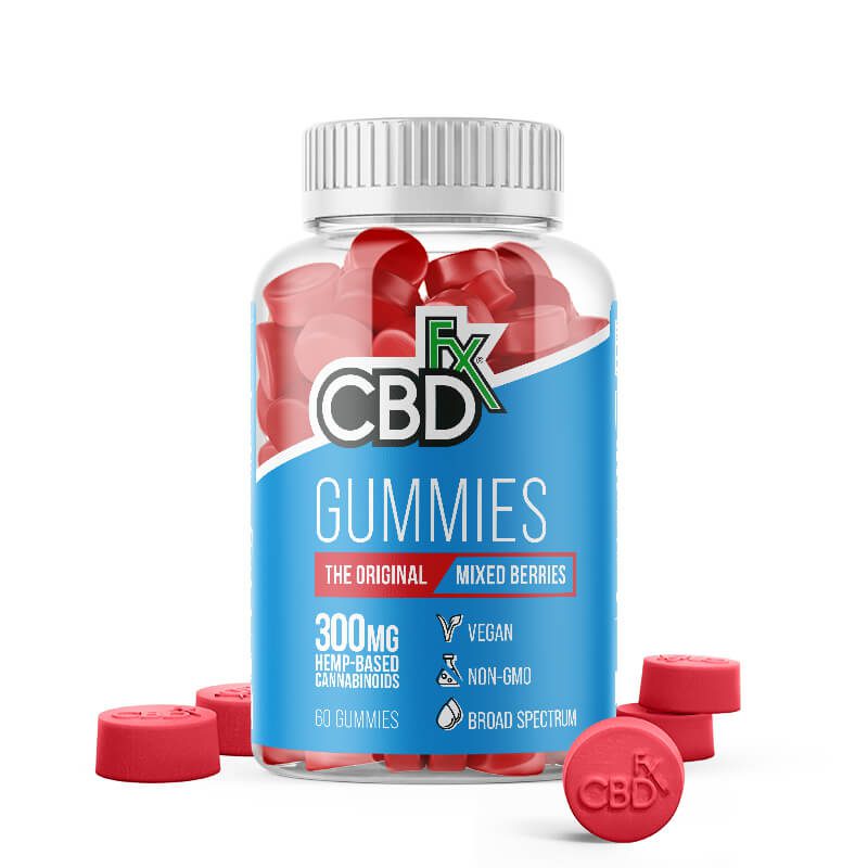 CBD gummies in a container made by a company called CBDfx 